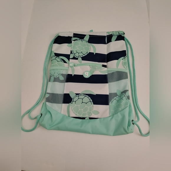 Gecko brands Turtles Drawstring Backpack & wallet Beach Bag Sz 18" x 14" Canvas - Picture 2 of 6